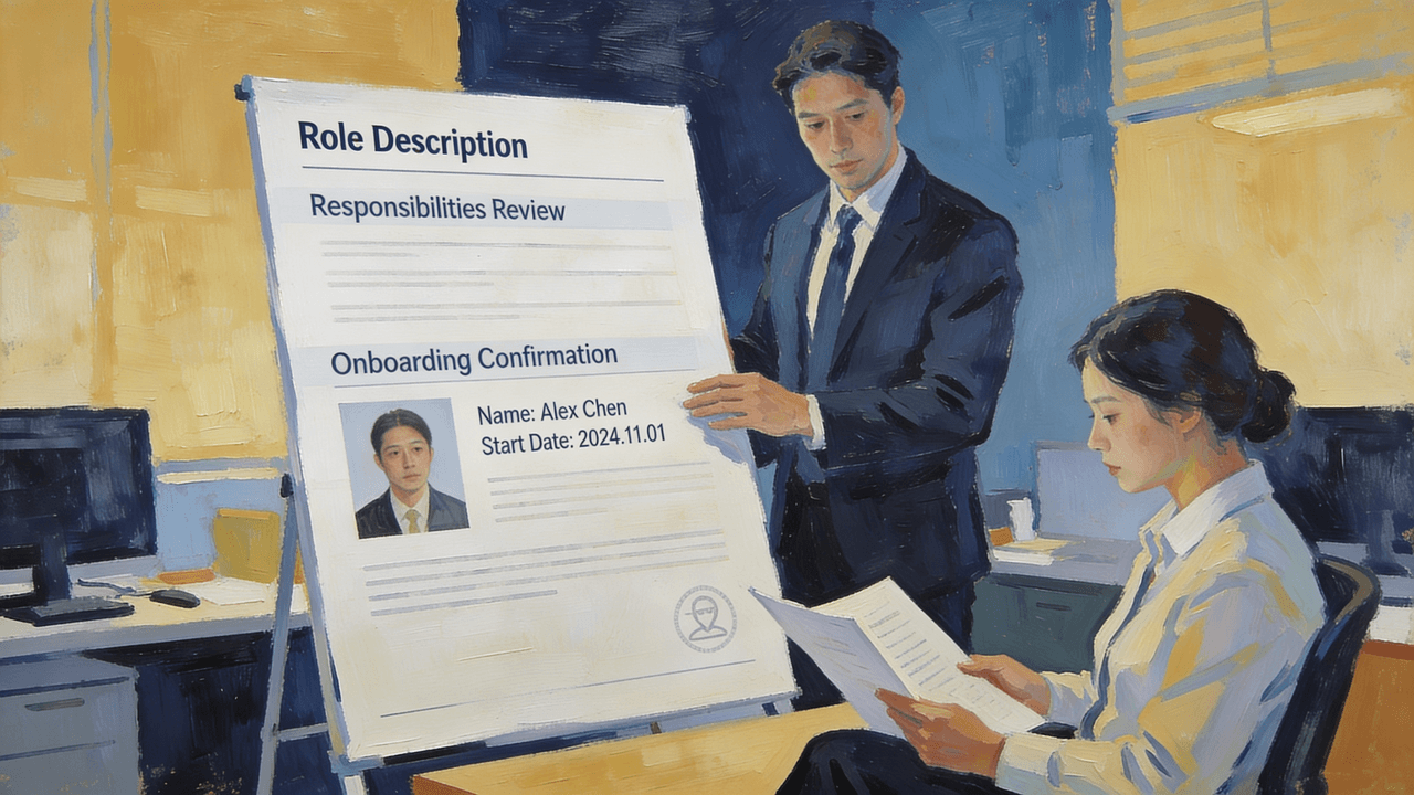 Darbuotojas prieš darbo pradžią susipažįsta su pareigybės aprašu, matoma dokumento versija ir supažindinimo patvirtinimas